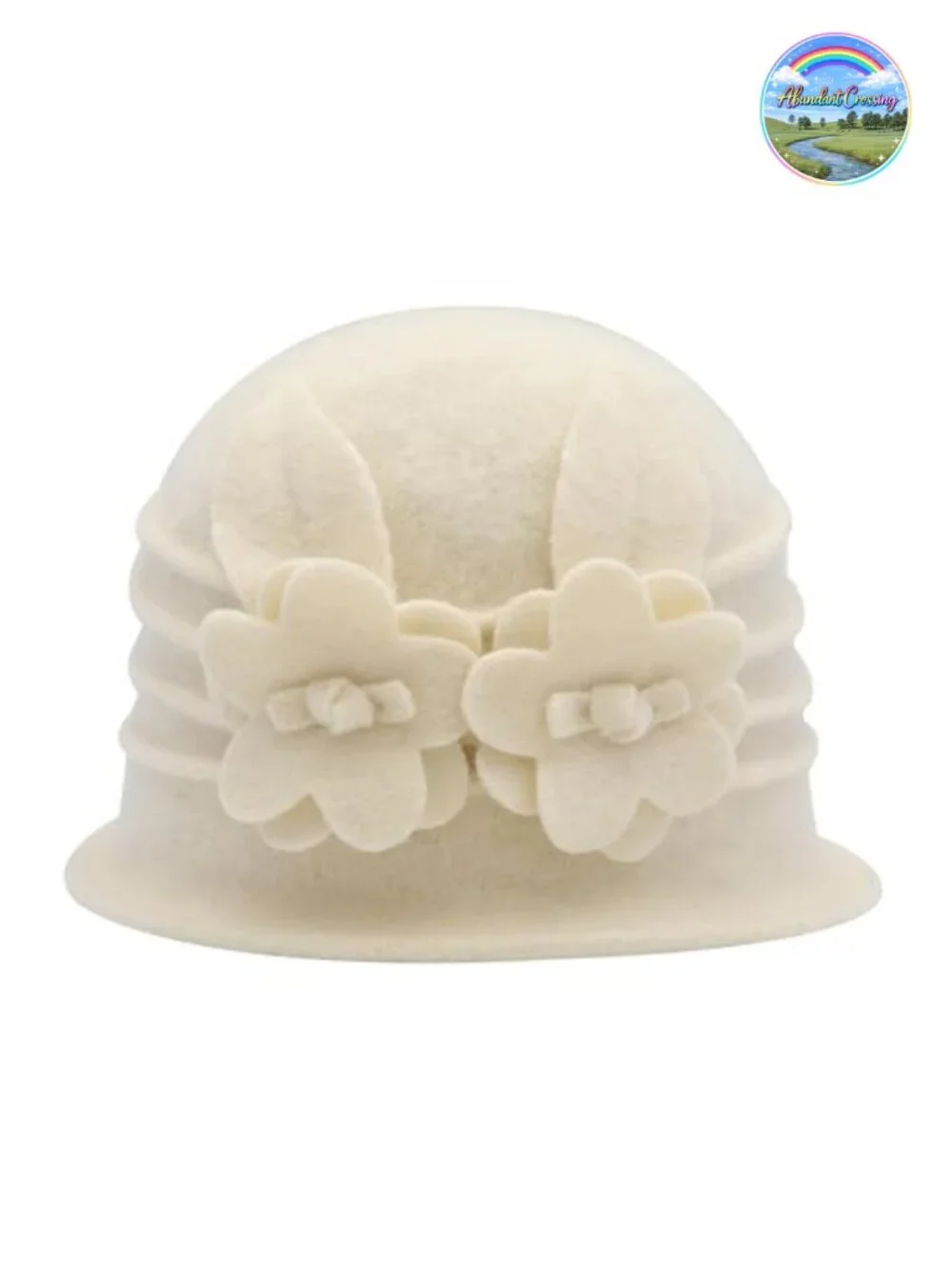 Vintage Wool Cloche Bucket Hat with Flower - Packable Winter Hat for Travel &